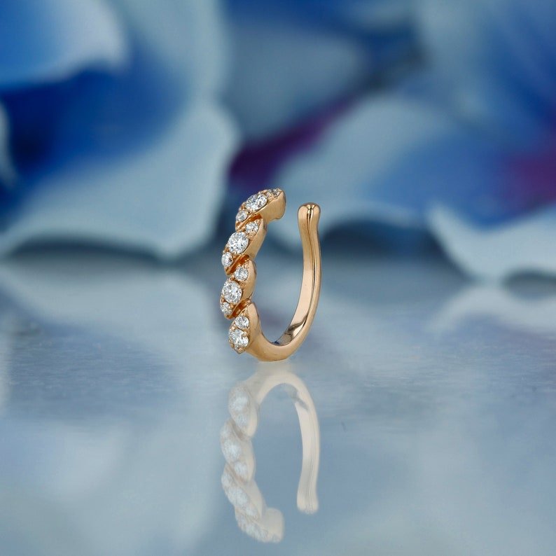 Exclusive 14k Solid Gold 100% Natural Diamond Twist Leaf Illusion Non-Pierce Ear Cuffs Earrings For Her Bulk diamond jewelry