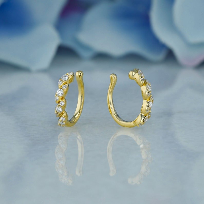 Exclusive 14k Solid Gold 100% Natural Diamond Twist Leaf Illusion Non-Pierce Ear Cuffs Earrings For Her Bulk diamond jewelry