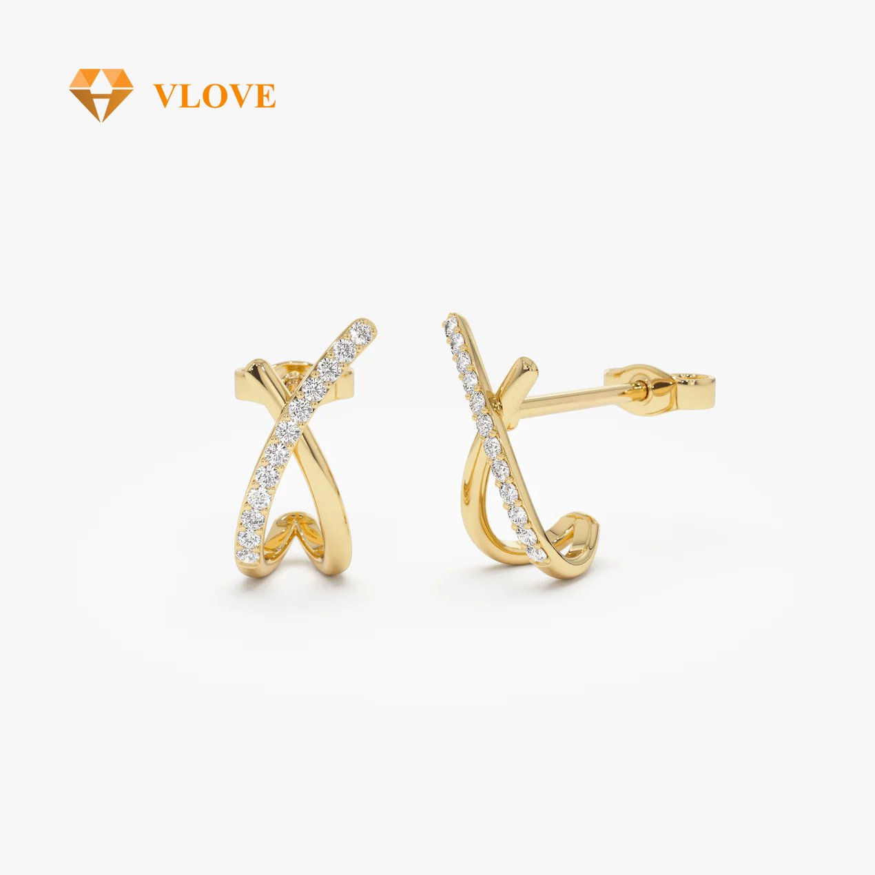VLOVE Diamond Studs Vendors Luxury Earrings 14k Moden X Design Diamond Studs