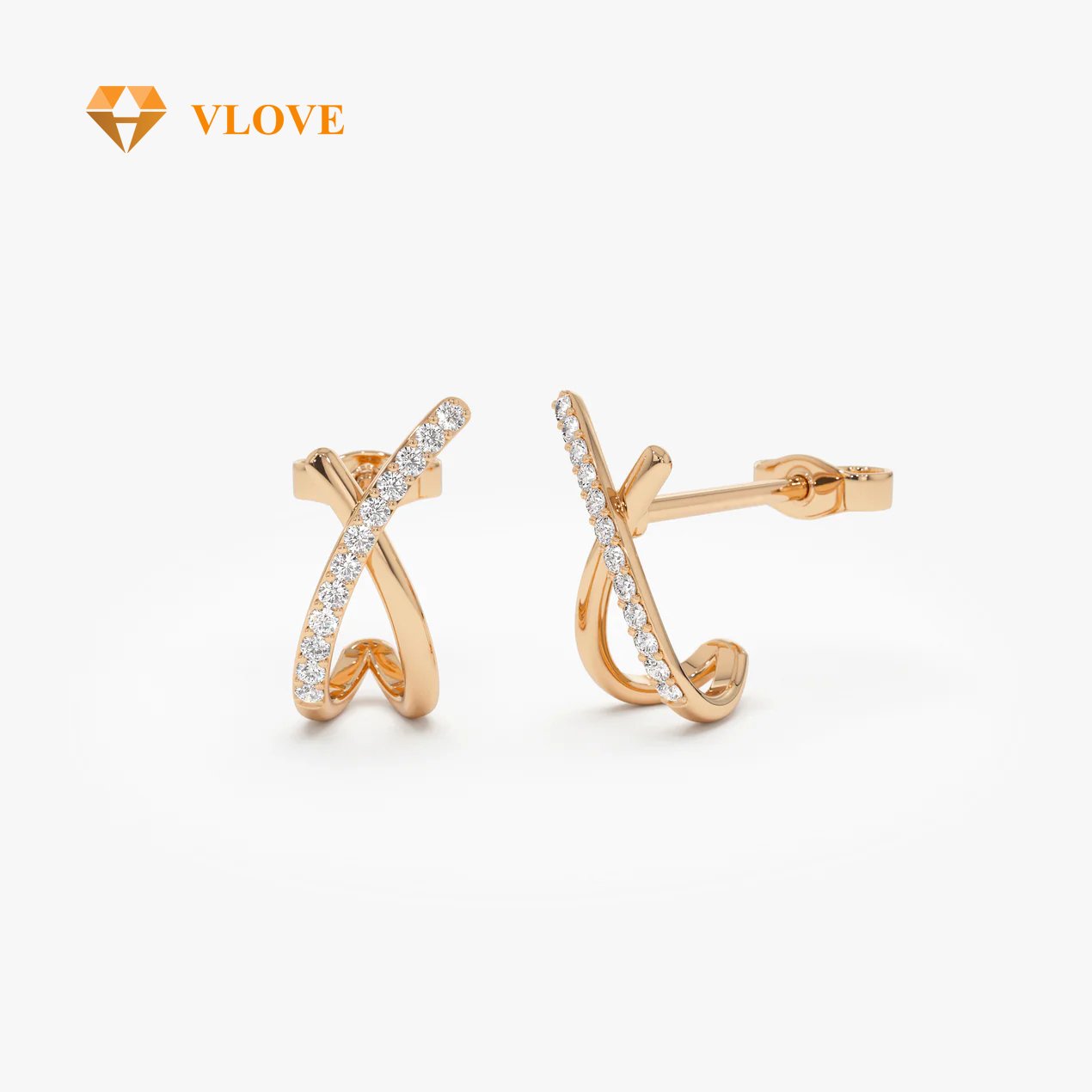 VLOVE Diamond Studs Vendors Luxury Earrings 14k Moden X Design Diamond Studs