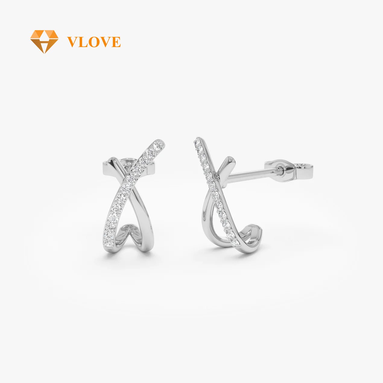 VLOVE Diamond Studs Vendors Luxury Earrings 14k Moden X Design Diamond Studs