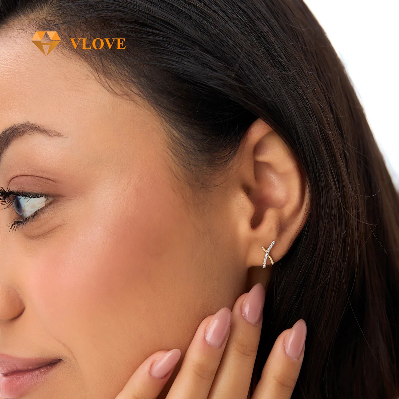 VLOVE Diamond Studs Vendors Luxury Earrings 14k Moden X Design Diamond Studs