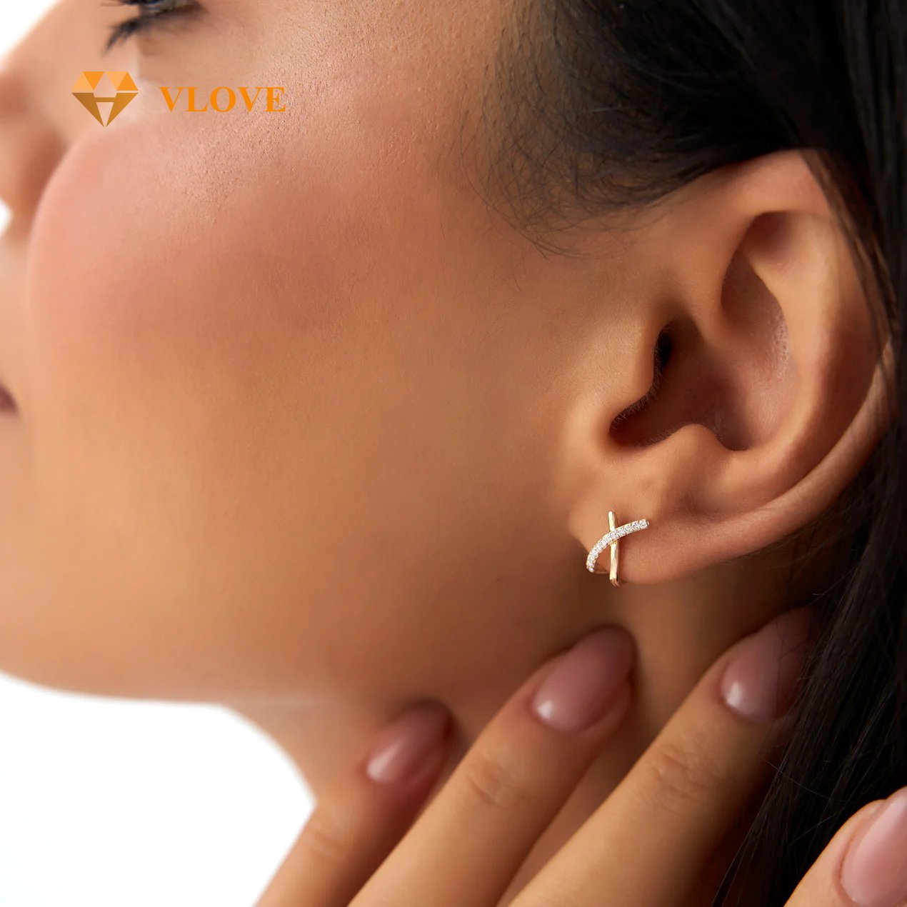 VLOVE Diamond Studs Vendors Luxury Earrings 14k Moden X Design Diamond Studs