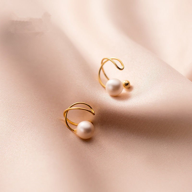 High Quality 925 Silver Dainty Wrap Earrings Ear Cuffs Women Minimal Clip On Earrings Double Pearls Tiny Clip Earrings Pearl Ear