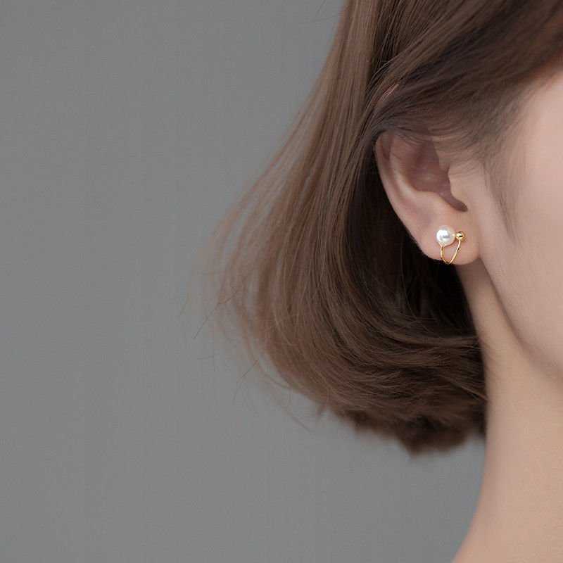 High Quality 925 Silver Dainty Wrap Earrings Ear Cuffs Women Minimal Clip On Earrings Double Pearls Tiny Clip Earrings Pearl Ear