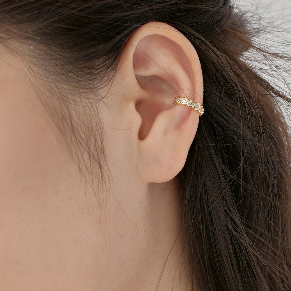 Dylam Tiny Fashion Fine Jewelry Earrings S925 Silver Eternity 5A Cubic Zirconia Baguette C Shape Women Girls Cuff Earrings