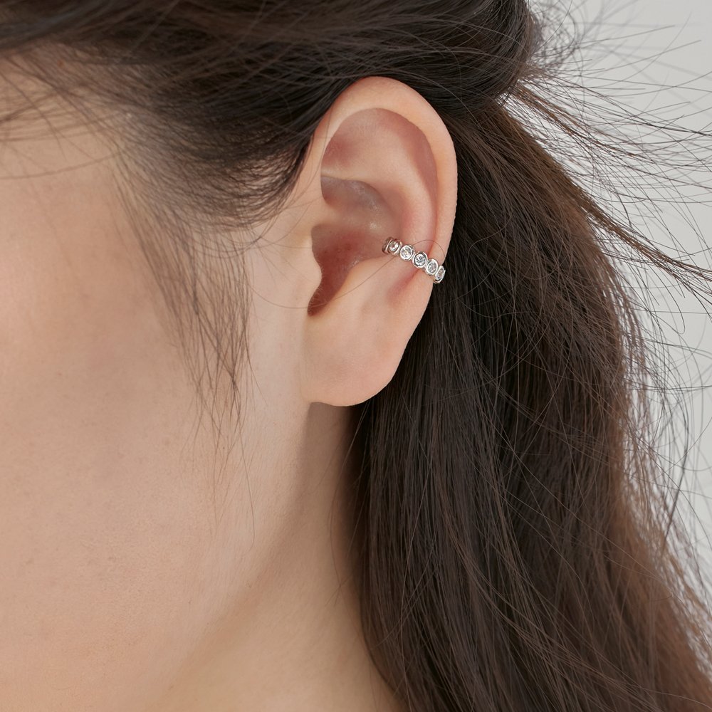 Dylam Tiny Fashion Fine Jewelry Earrings S925 Silver Eternity 5A Cubic Zirconia Baguette C Shape Women Girls Cuff Earrings