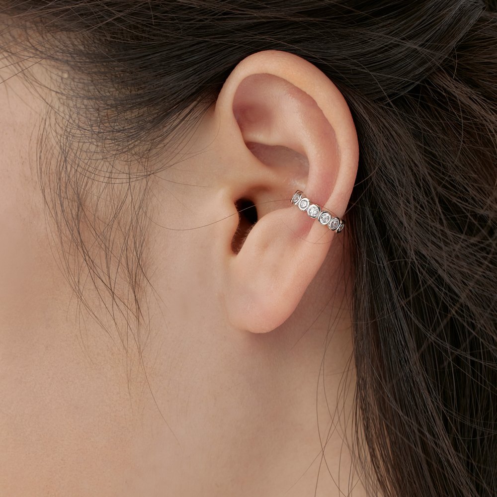 Dylam Tiny Fashion Fine Jewelry Earrings S925 Silver Eternity 5A Cubic Zirconia Baguette C Shape Women Girls Cuff Earrings