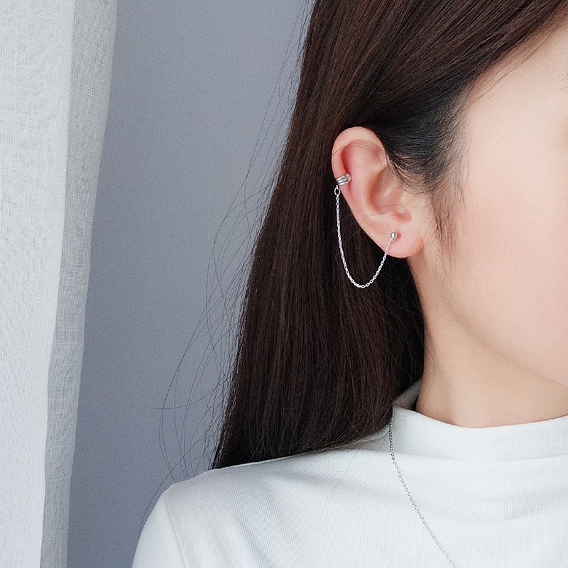 925 Sterling Silver Cuff Earrings Chain Ear bone clip for Women,Crawler Earrings Studs fine jewelry earrings