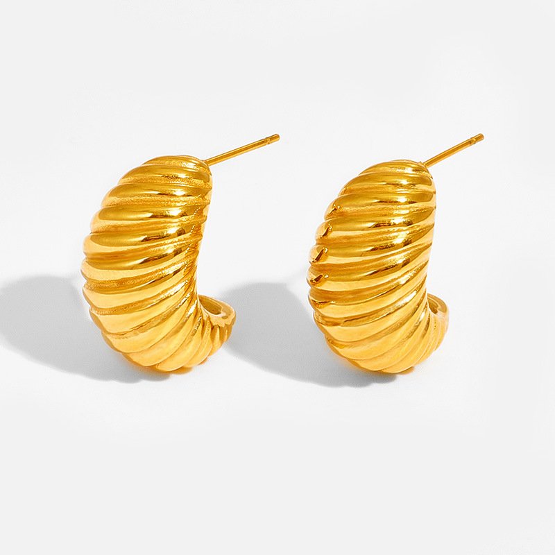 Fashion Vintage Earrings Stainless Steel Plated 18k Gold Twill Fat Croissant Earrings