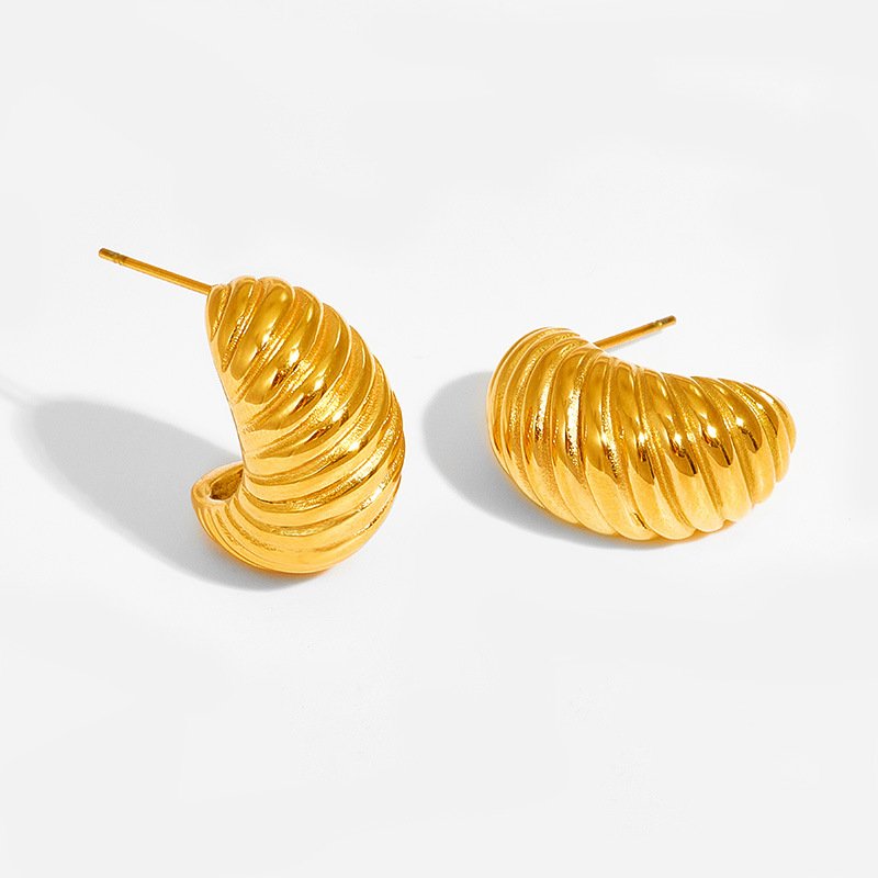 Fashion Vintage Earrings Stainless Steel Plated 18k Gold Twill Fat Croissant Earrings