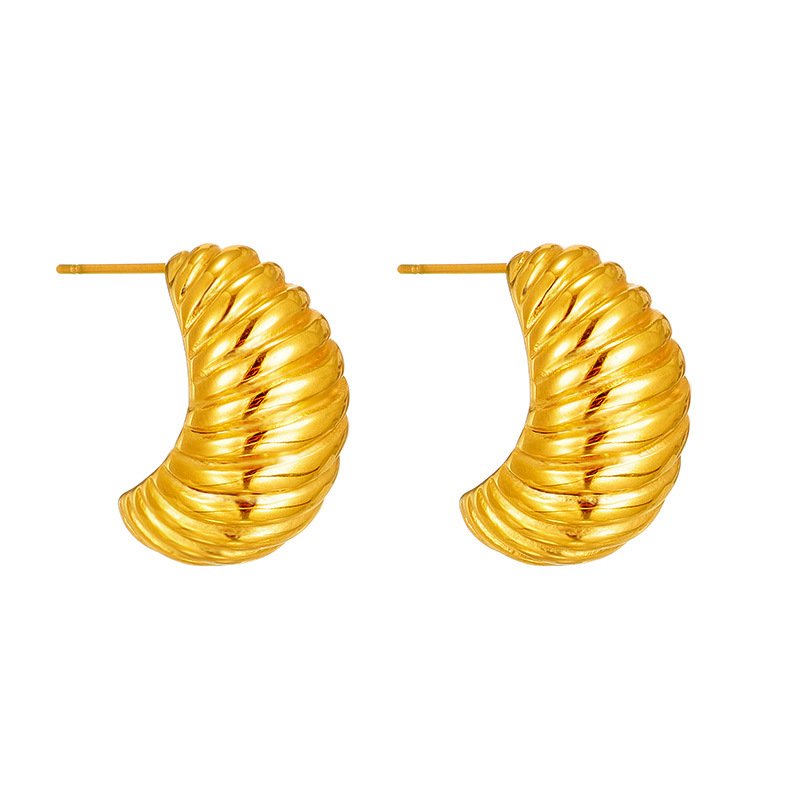 Fashion Vintage Earrings Stainless Steel Plated 18k Gold Twill Fat Croissant Earrings