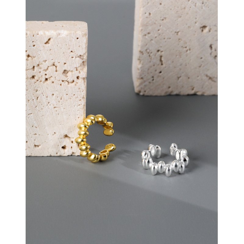 High Quality fine cuff earrings 925 Sterling Silver Gold Plated bead shape Jewelry Earrings Cuff for Women