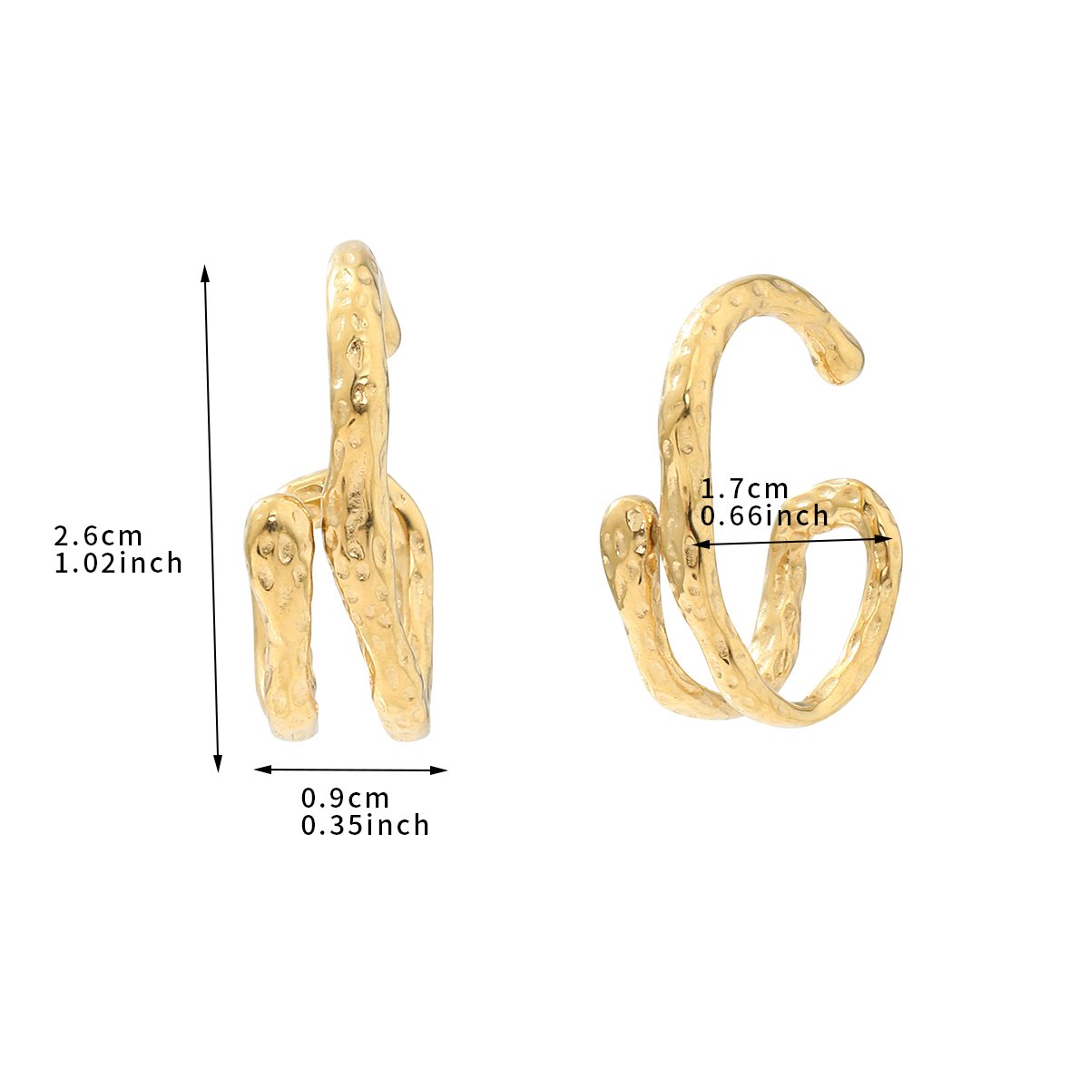 Custom Stainless Steel Hammered Artistic Cuff Earring Women Non Pierced Earring Hammered Irregular Clip On Earring
