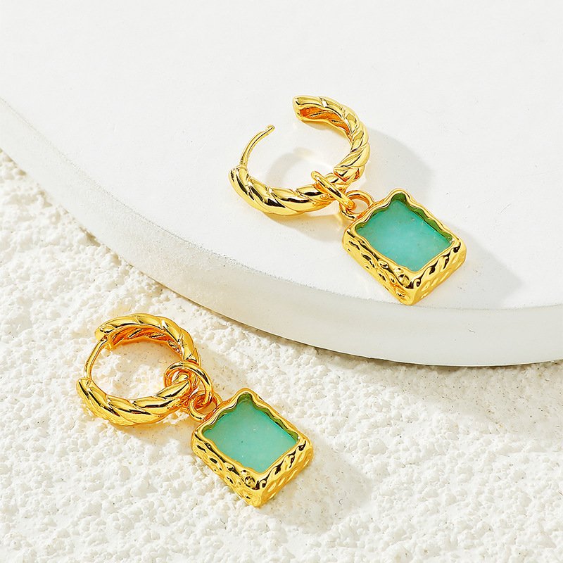 Minstone Fine Jewelry Earrings 18k Micron Gold Plated Colorful Gem Pendant Cuff Earrings for Women Lovers Valentine's Day Gift