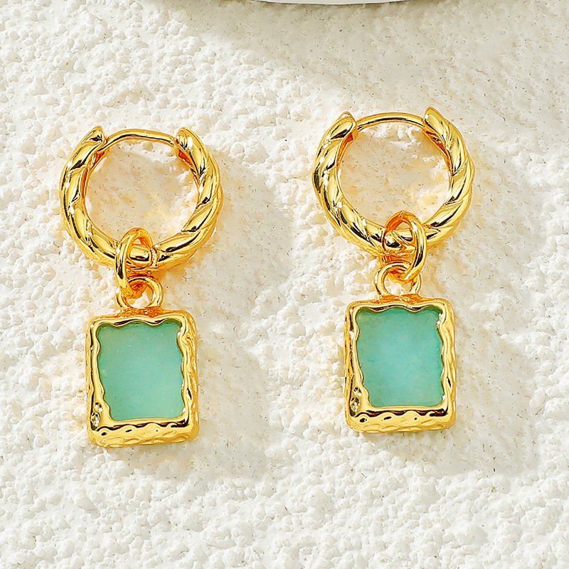 Minstone Fine Jewelry Earrings 18k Micron Gold Plated Colorful Gem Pendant Cuff Earrings for Women Lovers Valentine's Day Gift