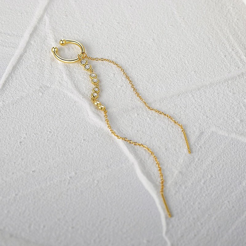925 Sterling Silver Vintage Tassel Chain Clip Cuff Earrings For Women 18 Gold Plate Earrings Hip Hop Jewelry Fine Jewelry