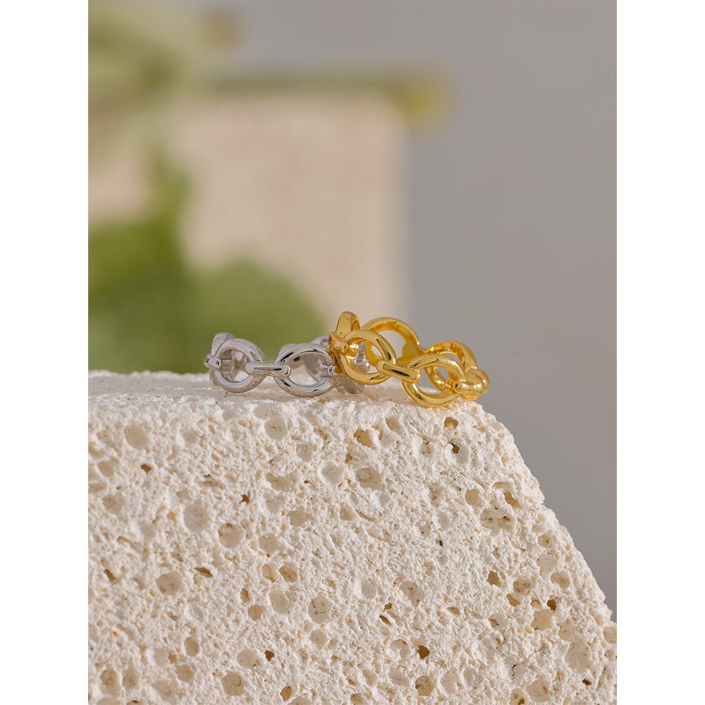 JINYOU 036 Ins 1PC Sterling Silver S925 Minimalist Geometric Hollow Chain Ear Bone Clips Earrings Cuff Non Pierced Fine Jewelry