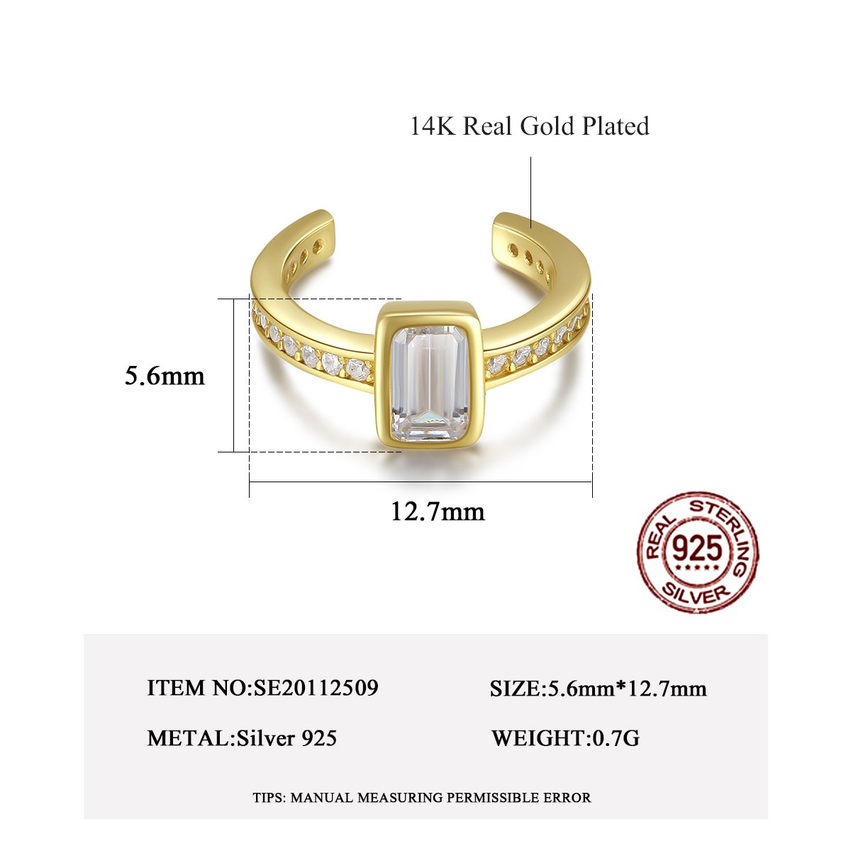 LUOTEEMI Small Earing Woman Silver Clip Geometric Zircon Ear Cuff Minimalist Sterling Gold Plated Earring