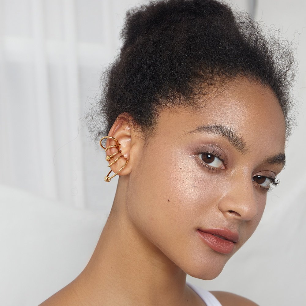 Multi-loop Lines Design No Ear Hole Ear Bone Clip Ear Clip Earrings Fashion 18K Gold Plated Brass Jewelry E201174S