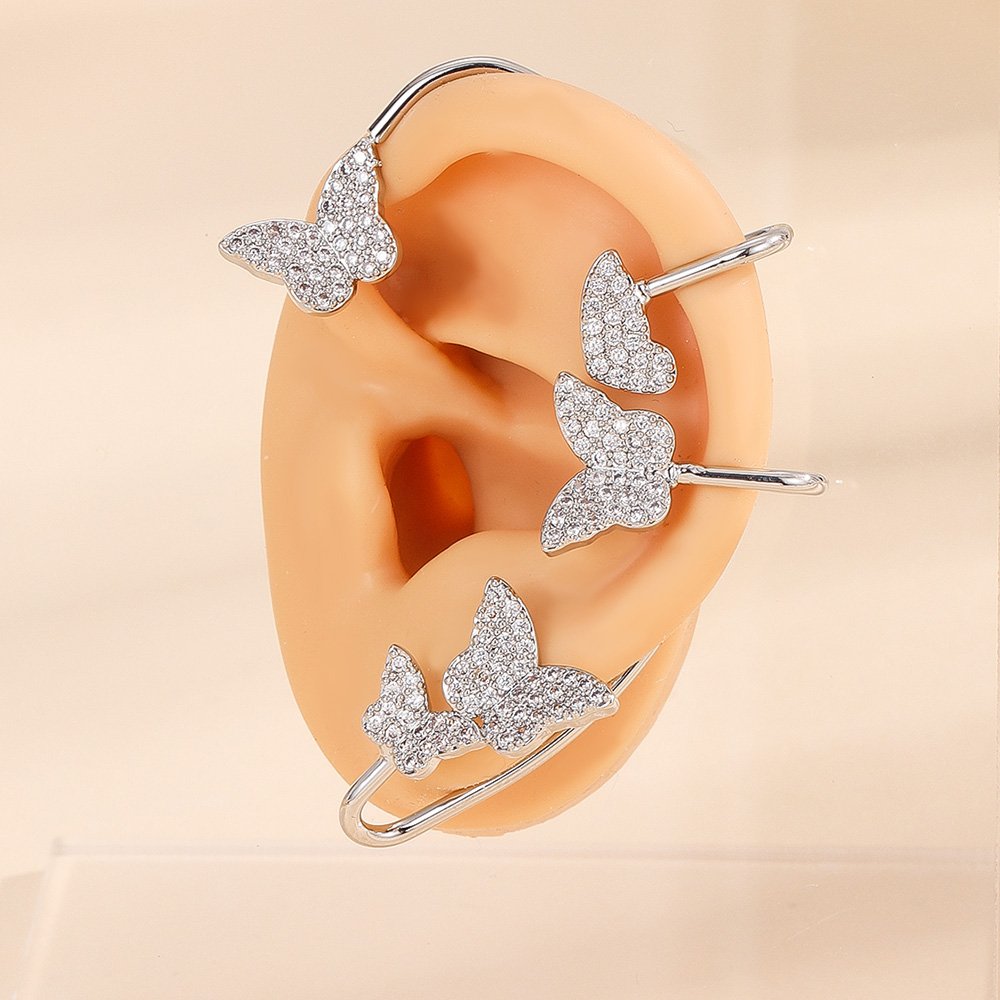 Fashion Cuff Earring Shining Ear Bone Hook Earrings Plated Butterfly Elegant Jewelry Earrings Clip Gold Cubic Zirconia 14K Brass
