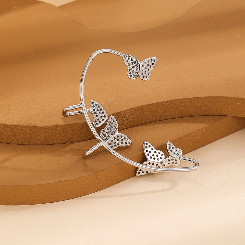 Fashion Cuff Earring Shining Ear Bone Hook Earrings Plated Butterfly Elegant Jewelry Earrings Clip Gold Cubic Zirconia 14K Brass