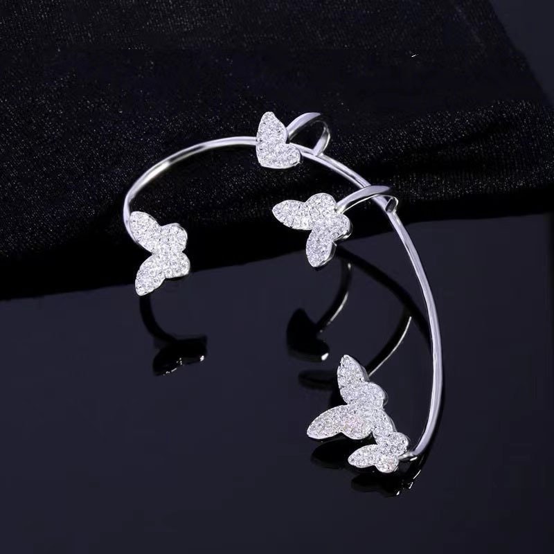 Fashion Cuff Earring Shining Ear Bone Hook Earrings Plated Butterfly Elegant Jewelry Earrings Clip Gold Cubic Zirconia 14K Brass