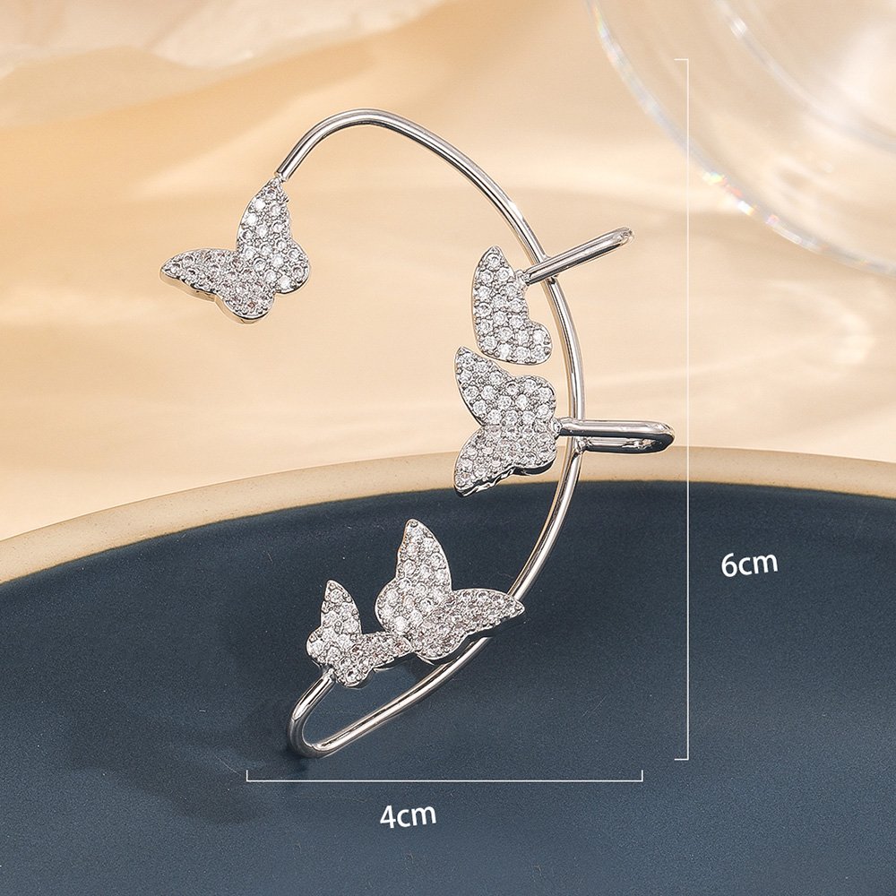 Fashion Cuff Earring Shining Ear Bone Hook Earrings Plated Butterfly Elegant Jewelry Earrings Clip Gold Cubic Zirconia 14K Brass