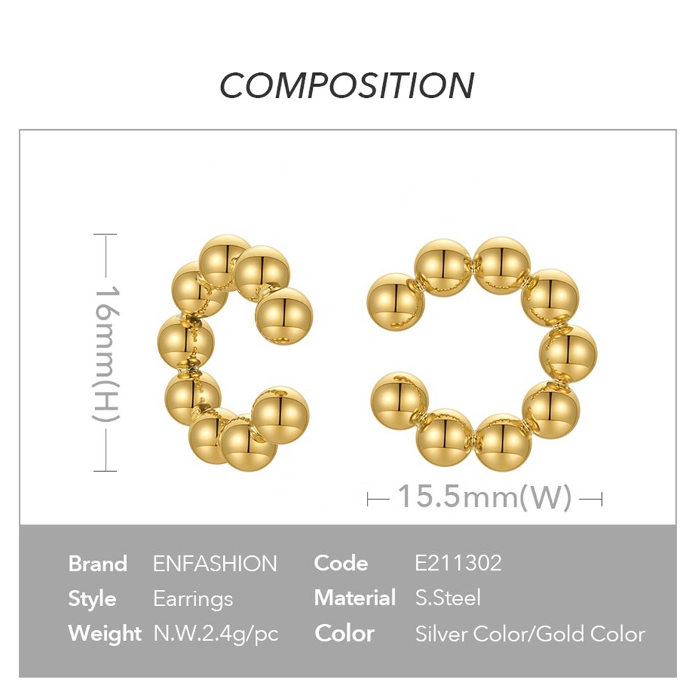 Small Steel Ball Ear Clips Accessories No Pierced Ear Earrings 18K Gold Plated Stainless Steel Jewelry For Women Gift E211302