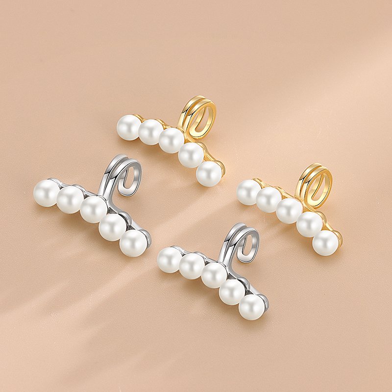 Simple 925 Sterling Silver Tiny Five Freshwater Pearls Minimalist Vintage Fashion Fine Jewelry Gold Plated Cuff Earrings Women