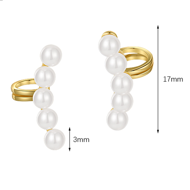 Simple 925 Sterling Silver Tiny Five Freshwater Pearls Minimalist Vintage Fashion Fine Jewelry Gold Plated Cuff Earrings Women