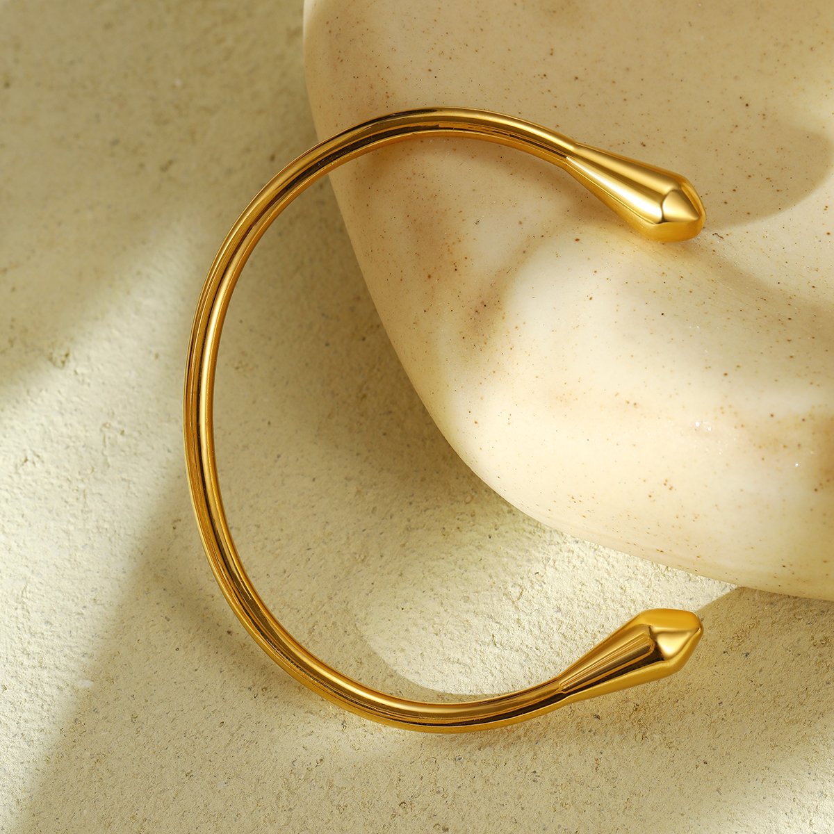 Stainless Steel Jewelry Sets Irregular Geometric Open Cuff Bangle & Ring & Earring Set 18K Gold Plated Water Drop Earrings