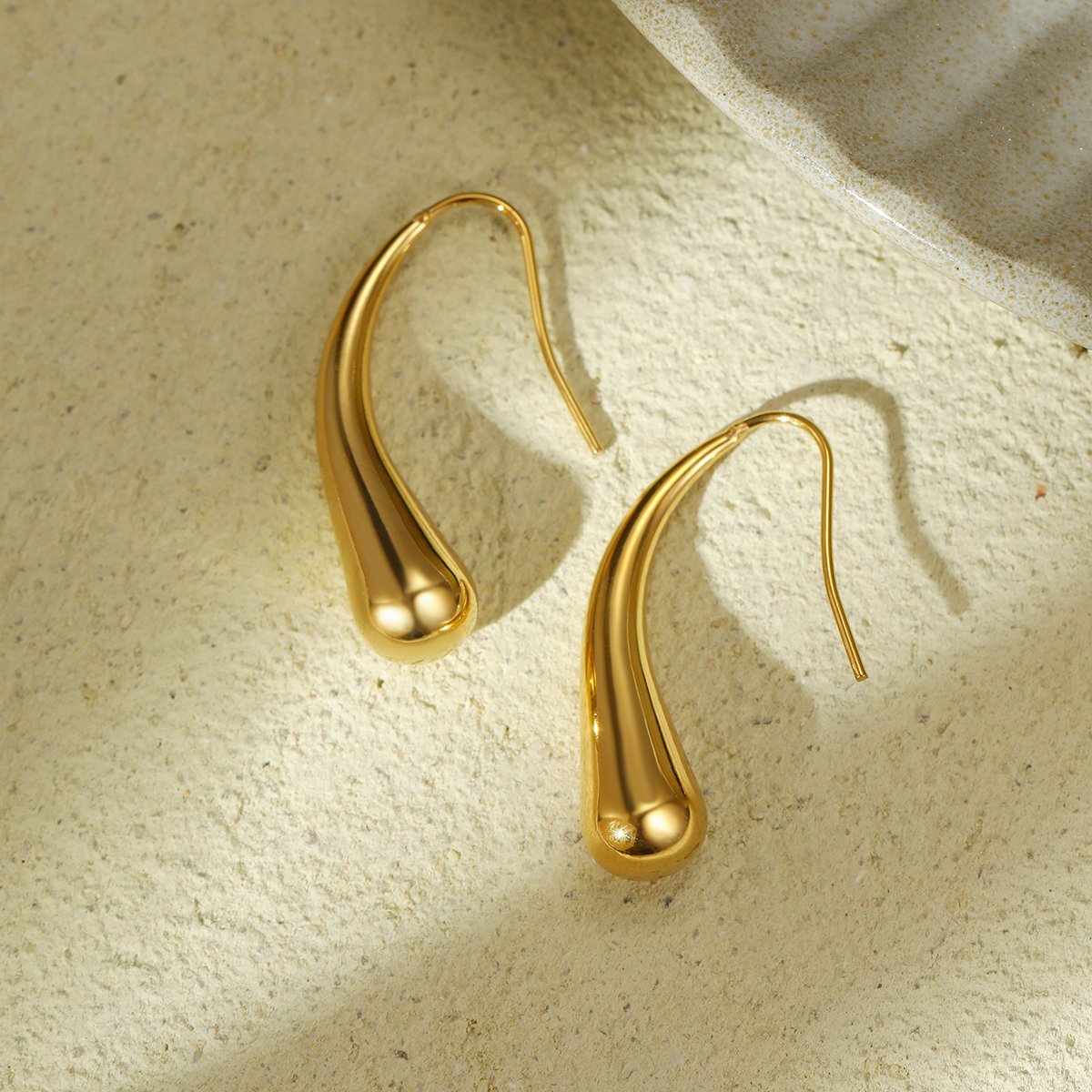 Stainless Steel Jewelry Sets Irregular Geometric Open Cuff Bangle & Ring & Earring Set 18K Gold Plated Water Drop Earrings