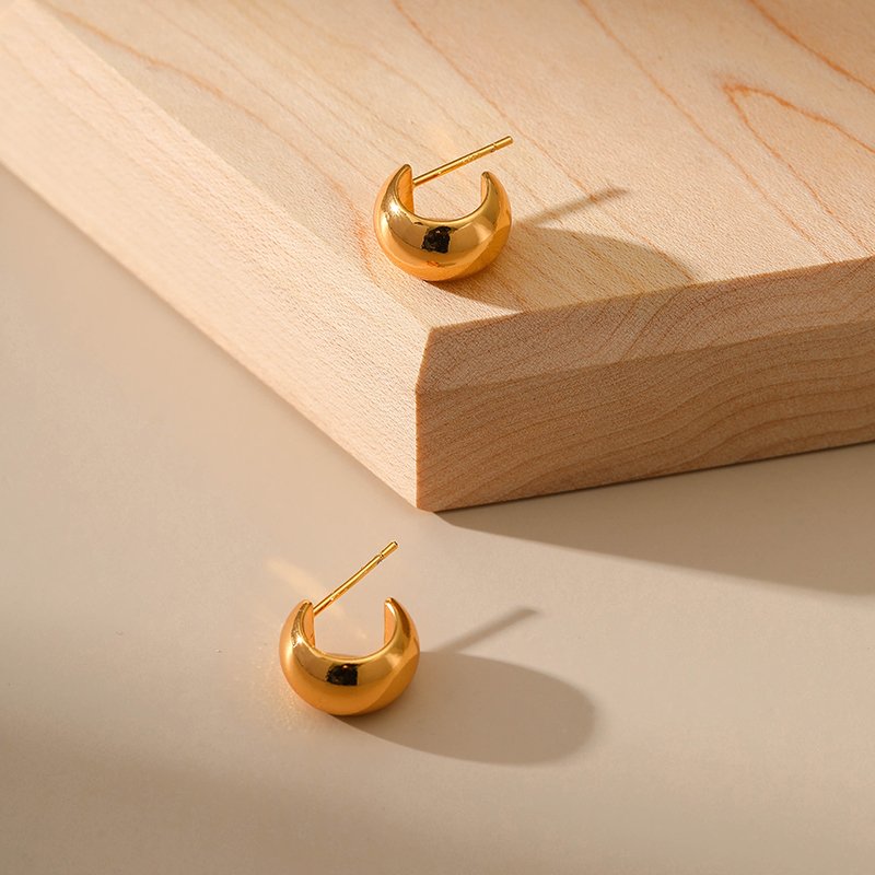 High Quality Fine Jewelry 18K Gold Filled Cuff Earring Minimalist Type C Open Hoops Delicate Hypoallergenic Ear Stud for Women