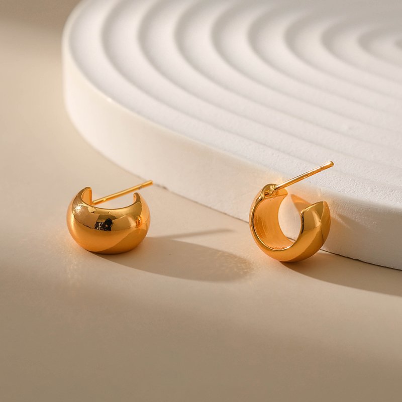 High Quality Fine Jewelry 18K Gold Filled Cuff Earring Minimalist Type C Open Hoops Delicate Hypoallergenic Ear Stud for Women