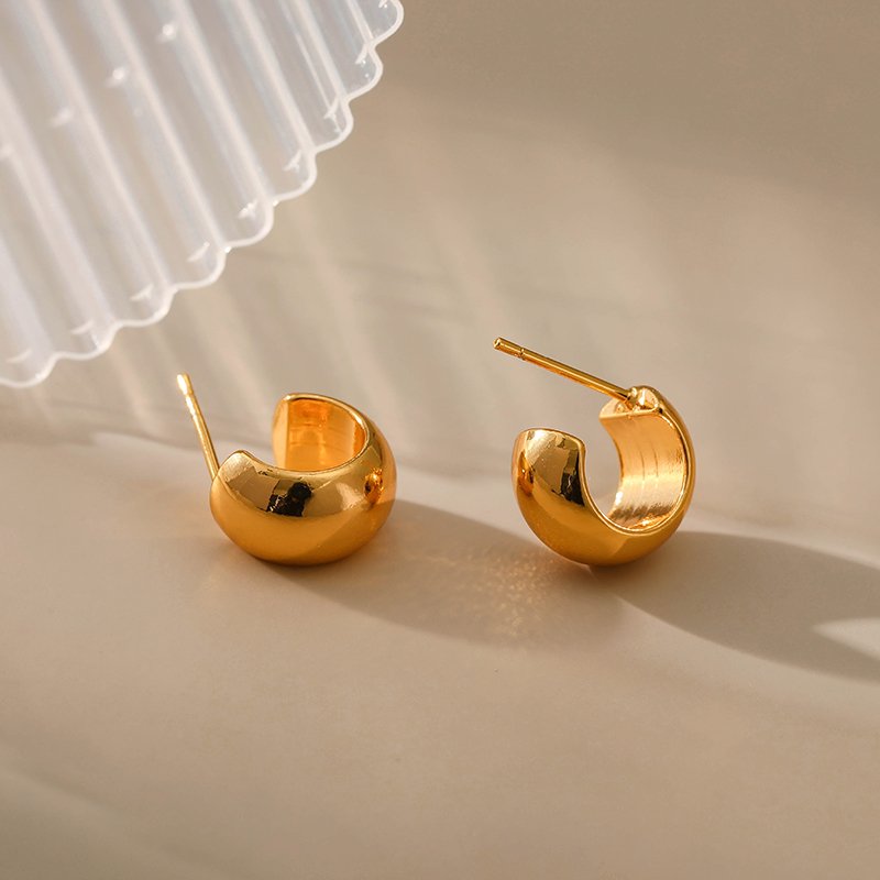 High Quality Fine Jewelry 18K Gold Filled Cuff Earring Minimalist Type C Open Hoops Delicate Hypoallergenic Ear Stud for Women