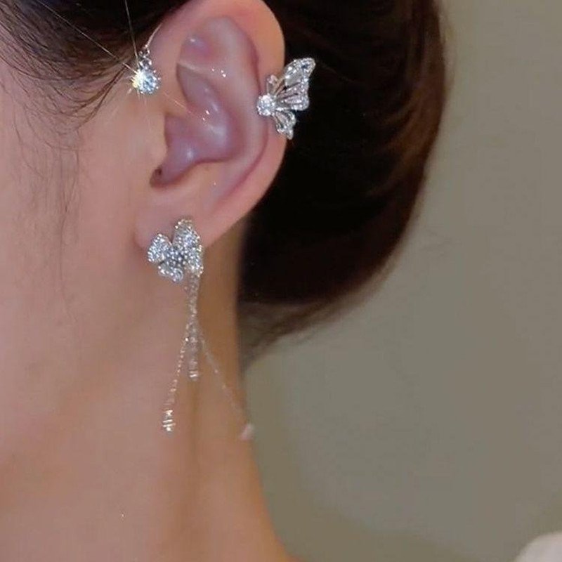 Tassel Ear Clip Style Temperament Earrings Butterfly Ear Clip Earrings Hot Selling Long Pearl Bling Crystal Korea Women 360 Pcs