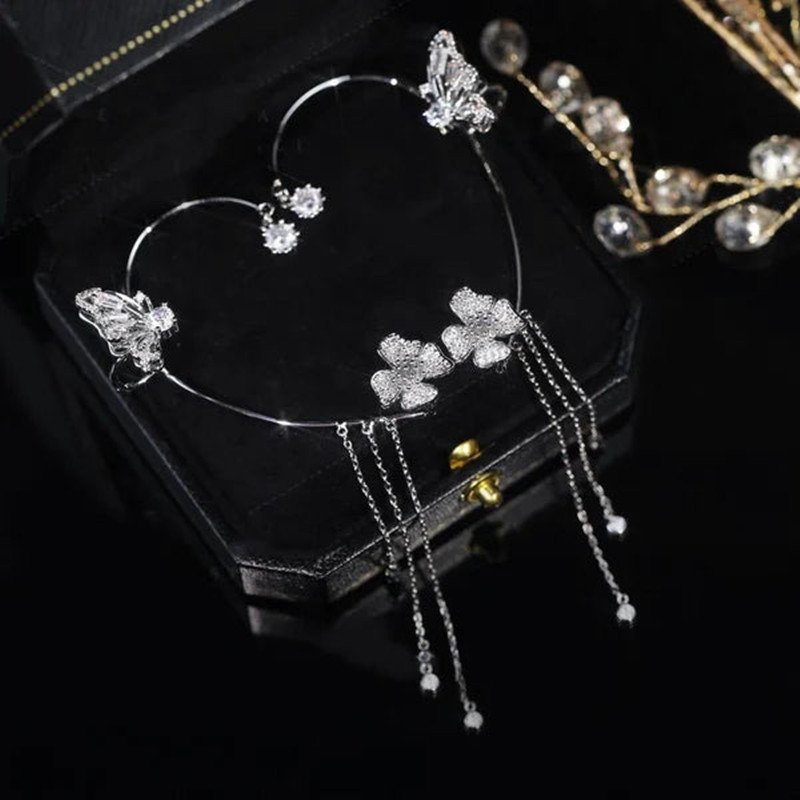 Tassel Ear Clip Style Temperament Earrings Butterfly Ear Clip Earrings Hot Selling Long Pearl Bling Crystal Korea Women 360 Pcs