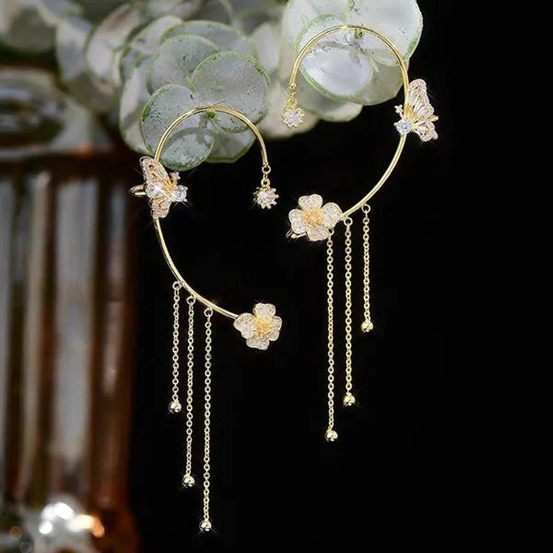 Tassel Ear Clip Style Temperament Earrings Butterfly Ear Clip Earrings Hot Selling Long Pearl Bling Crystal Korea Women 360 Pcs