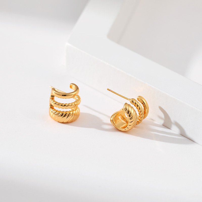 European and American Fashion C-shaped Design Cuff Earrings Women's Personality Multi-layer Irregular Stud Earrings