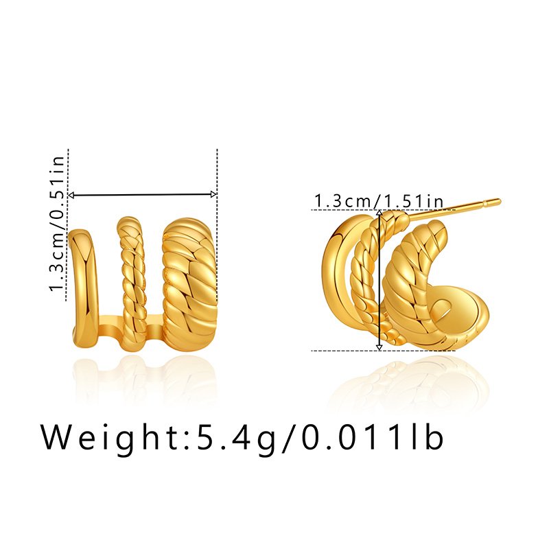 European and American Fashion C-shaped Design Cuff Earrings Women's Personality Multi-layer Irregular Stud Earrings