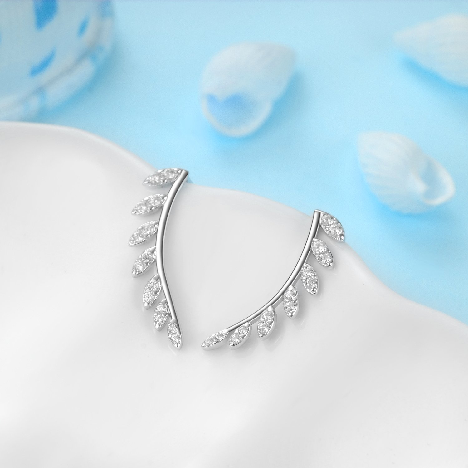 New Design 925 Sterling Silver Ear Cuff Leaf Crawler Climber and Threader Earrings