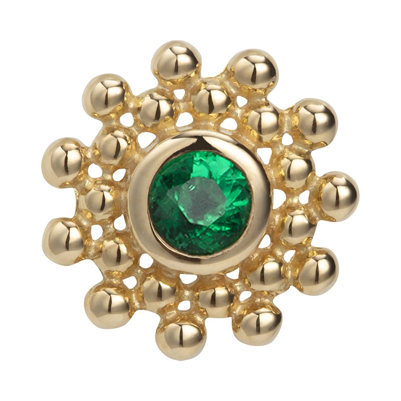 Giometal Emerald 18KT Solid Gold Flower Threadless Ends With Daith Helix Cartilage Piercing Earrings Fine Body Jewelry Wholesale