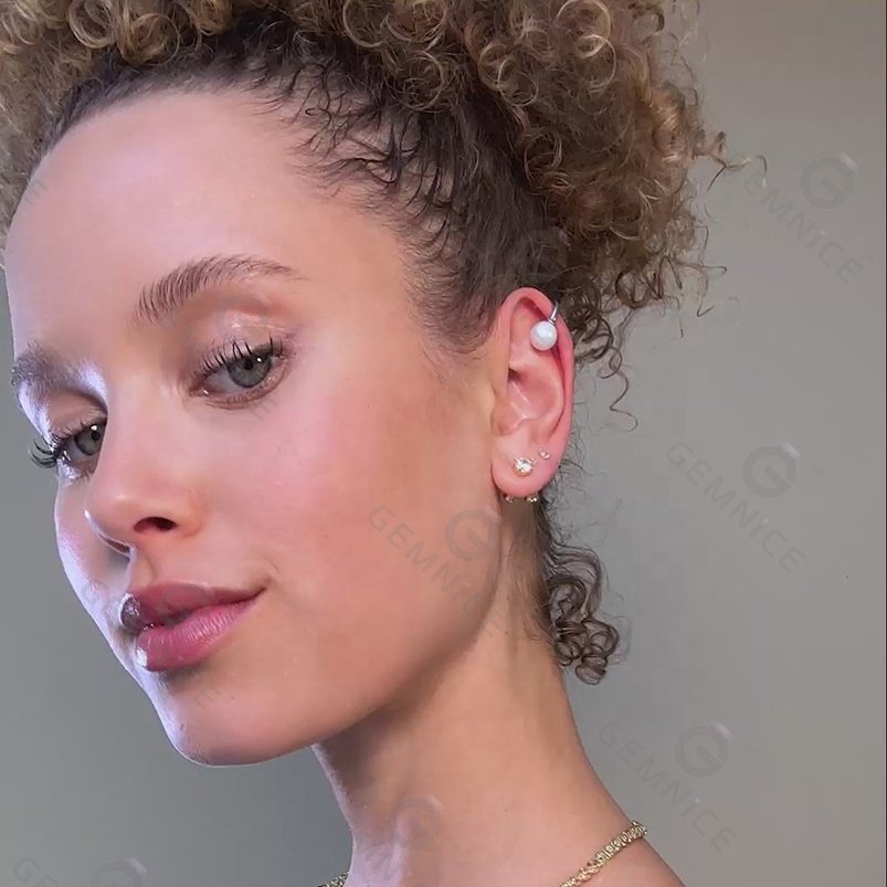 Gemnel minimalism 925 silver jewelry no piercing shell pearl ear cuff earring