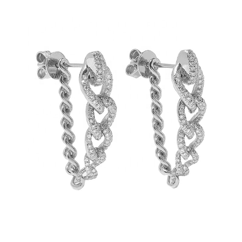 Fashion Fine Jewelry 925 Sterling Silver Earrings 18k Gold Plated Zircon Luxury Heavy Curb Link Chain Stud Earring For Girls