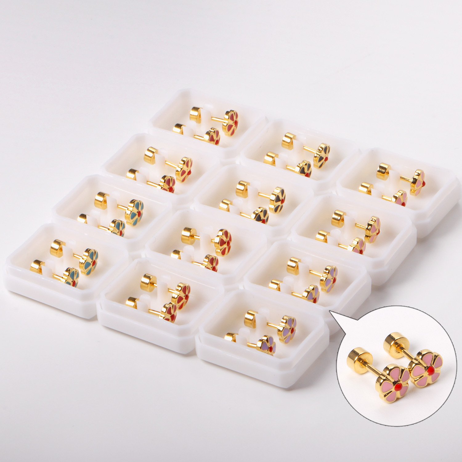 Waterproof Anti-Allergy Flower Women Children Kids Screw Back Stud Earring Fashion 18K Gold Plated Stainless Steel Earrings