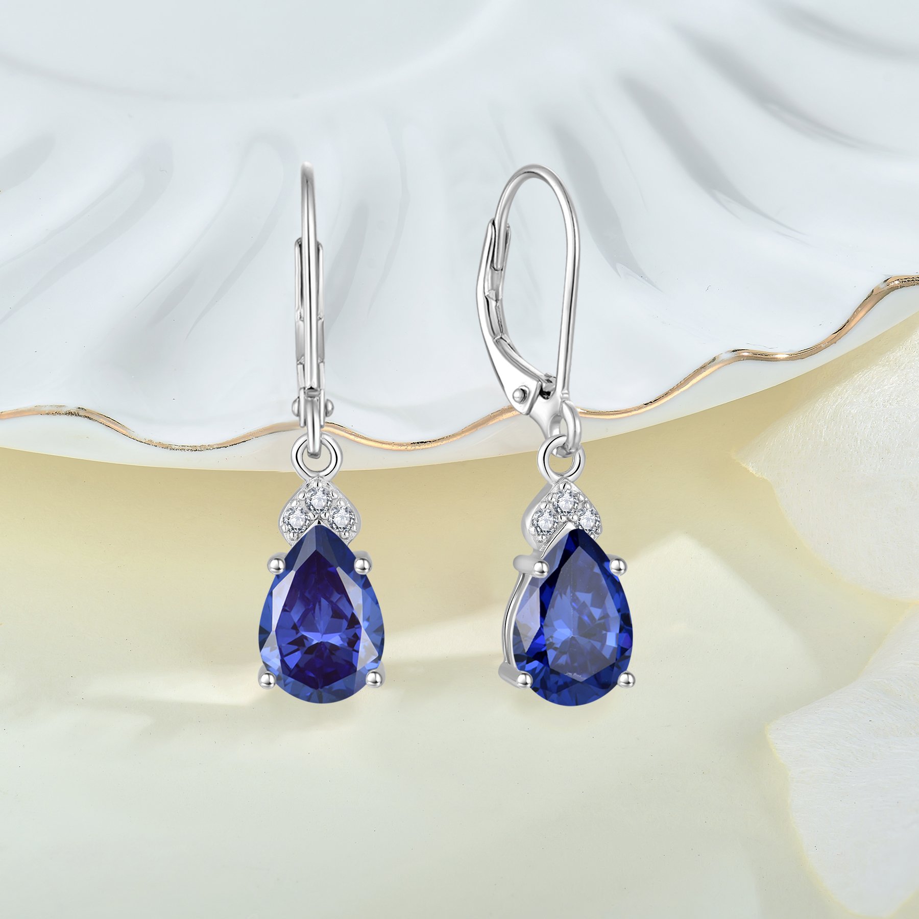 Fine Jewelry Earring 925 Sterling Silver Created Pear Cut Birthstone Drop Dangle Women Leverback Earrings Gifts For Women Mom
