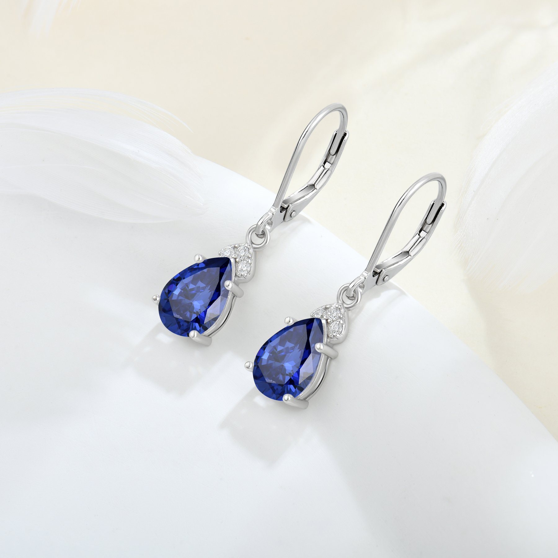 Fine Jewelry Earring 925 Sterling Silver Created Pear Cut Birthstone Drop Dangle Women Leverback Earrings Gifts For Women Mom