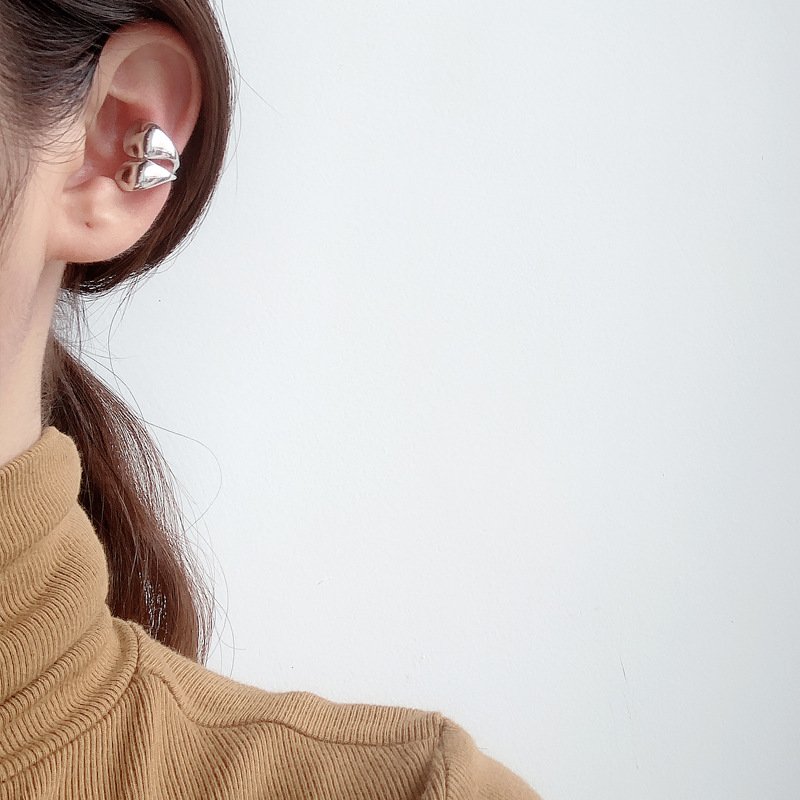 Authentic S925 Sterling Silver Glossy Double-Layer Ear Cuff Clip Wide Ear Bone Buckle without Piercing Fine Jewelry