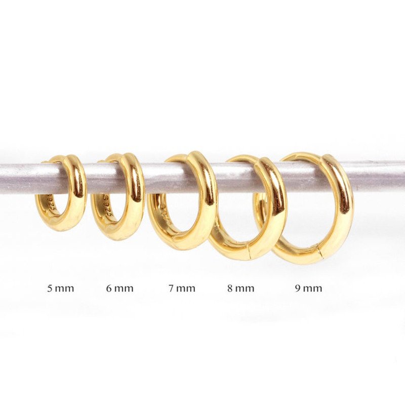 Wholesale Gold Jewelry 925 Sterling Silver 5mm/6mm/7mm/8mm/9mm polish huggie hoop earrings